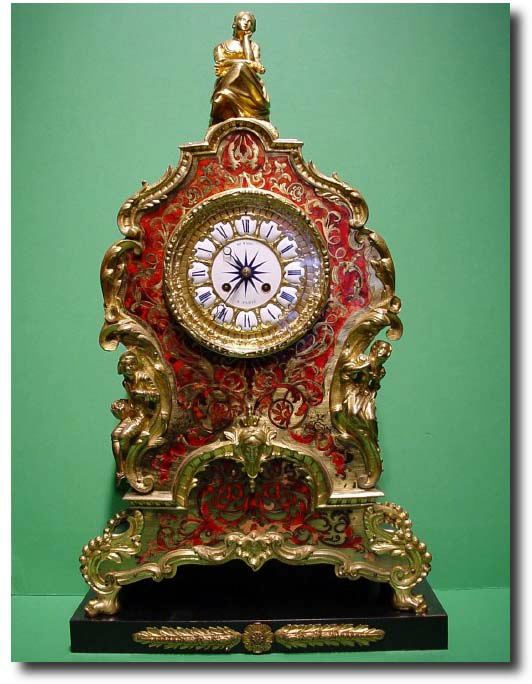 French 19th century mantel clock with simulated red tortoiseshell and engraved brass boulle work, circa 1870 — Antique Clocks Price Guide