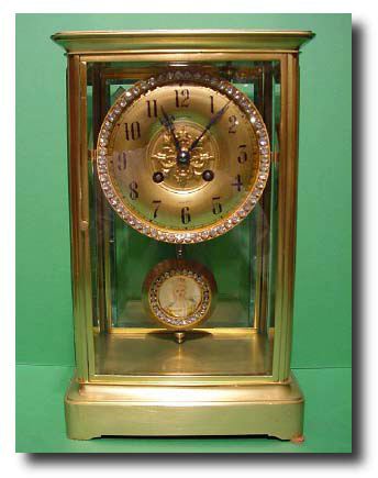 French four glass clock with signed ivory miniature pendulum, circa 1880. — Antique Clocks Price Guide
