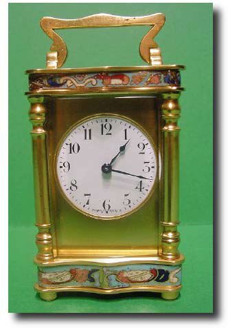 French miniature gilt bronze and champleve carriage clock timepiece, circa 1900 — Antique Clocks Price Guide