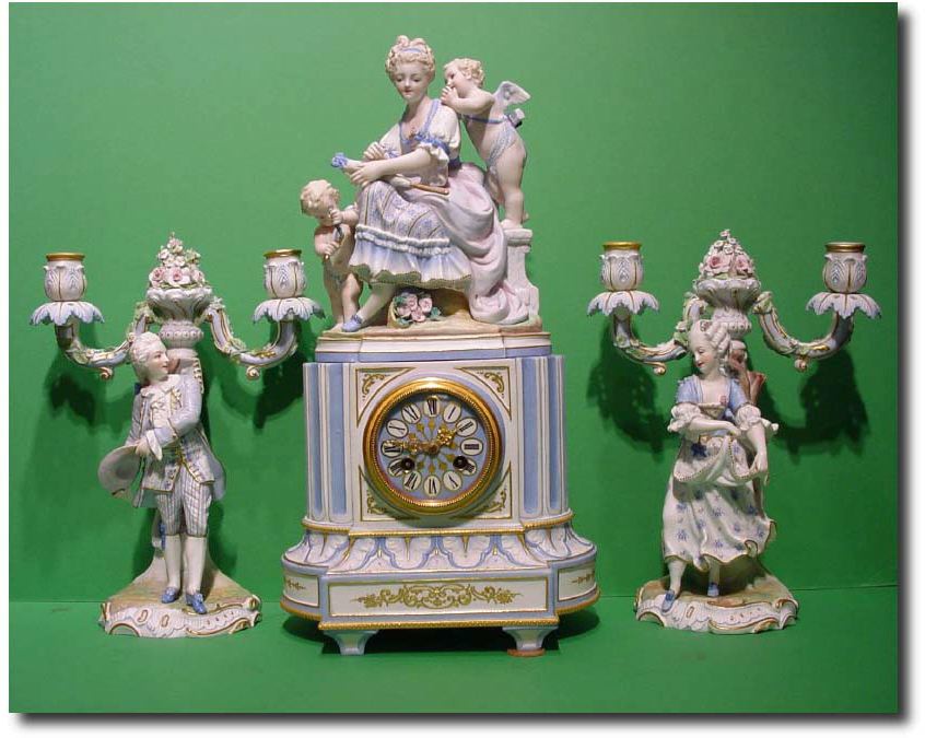 Capodimonte porcelain 3 piece garniture, circa 1860 — Antique Clocks Price Guide