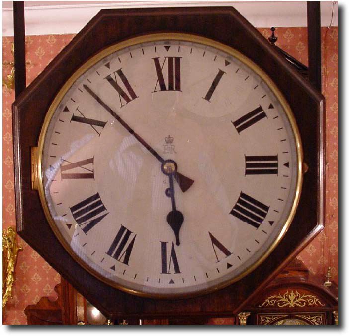 English unusual double sided mahogany post office clock made for the Queen"s Coronation 1953 — Antique Clocks Price Guide