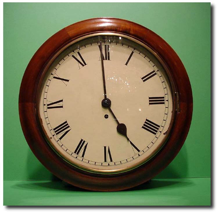 English single fusee painted 12" dial mahogany wall clock, Circa 1860 — Antique Clocks Price Guide