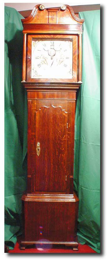 English country style oak and mahogany moonroller longcase clock, circa 1800. — Antique Clocks Price Guide
