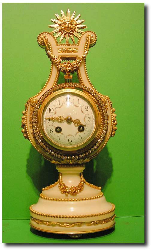 French white Carrera marble and ormolu mounted lyre clock, Circa 1880 — Antique Clocks Price Guide