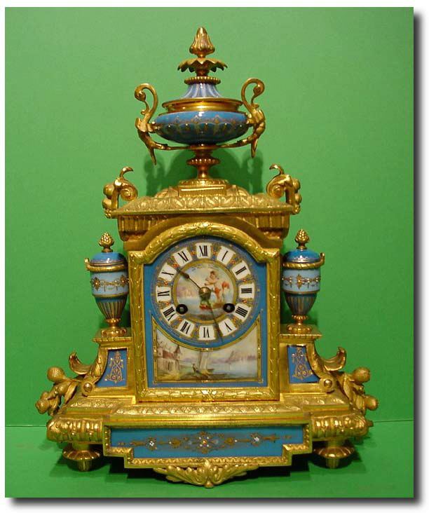 French gilt bronze and blue jewelled porcelain mantel clock, Circa 1860 — Antique Clocks Price Guide