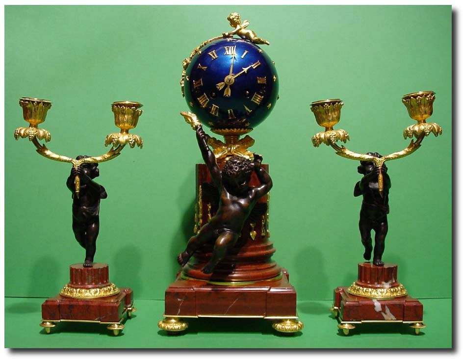 French gilt ormolu and bronze mantel clock garniture, Circa 1870. — Antique Clocks Price Guide
