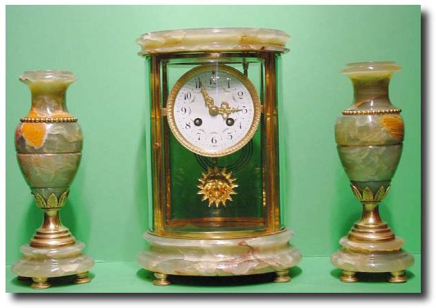 Green onyx and gilt-brass mounted four glass mantel clock, circa 1890. — Antique Clocks Price Guide