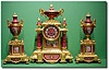 French gilt bronze and jewelled pink porcelain 3 piece clock garniture, Circa 1860