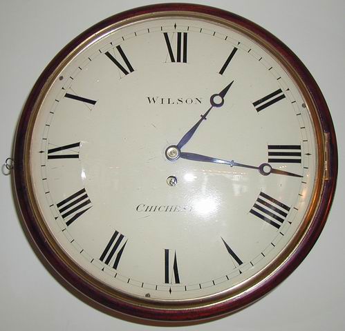 8 day mahogany 12" convex dial clock, Joseph Wilson, Chichester — Antique Clocks Price Guide
