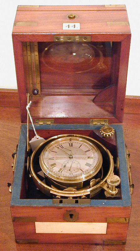 A good 2 day mahogany brass bound box chronometer; Parkinson &amp; Frodsham, Circa 1840 retailed by Urban Jurgensen No 41. Size: 3" dial. 6" box — Antique Clocks Price Guide