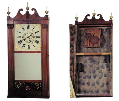 Reeded pilaster and scroll top looking glass clock. — Antique Clocks Price Guide