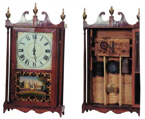 Rare "Norris North, Torrington, Conn." ca 1830, pillar and scroll clock. — Antique Clocks Price Guide