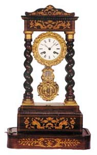 French Empire Portico mantle clock with rope columns. — Antique Clocks Price Guide