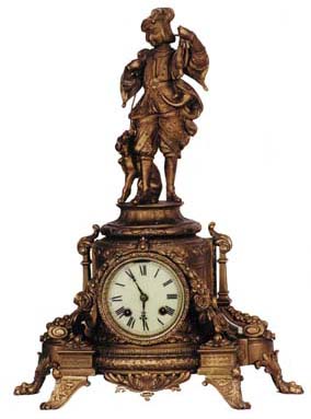 Ansonia Clock Co. "Olympia" clock and base with an unidentified Ansonia statue of unusual style. — Antique Clocks Price Guide