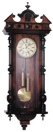 Gustav Becker 2 weight Vienna regulator, 8-day movement striking half hour and hours on a coil gong, and it is running. — Antique Clocks Price Guide