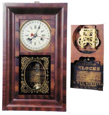 O.G. Clock Co. 8 day calendar movement, signed New Haven, strikes the hours on a coil gong. — Antique Clocks Price Guide