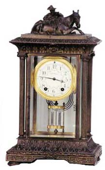Seth Thomas crystal regulator, "Empire No. 25", ca 1909, also known as the "Rough Rider" clock. — Antique Clocks Price Guide