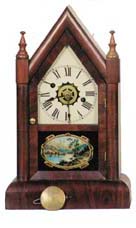 Wm. L. Gilbert Clock Co. miniature mantle clock, "Small Sharp Gothic", a 1879. — Antique Clocks Price Guide
