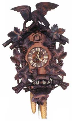 German cuckoo, different case style with a fox below the dial, and an eagle eyeballing the fox. — Antique Clocks Price Guide