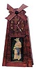 Mission shelf clock, windmill motif, 15 1/2 inches high.