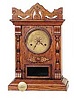 New Haven cabinet clock, "Russia", ca 1889. Great antique oak case is 18 1/2 inches high, one brass ornament, below the dial.