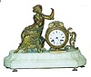 French bronze and onyx statue clock. 8 day, bell strike movement with outside count wheel, signed "Ketterer-Paris".