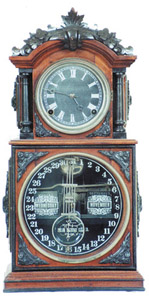 Ithaca Calendar Clock Co. black dial clock, called the "3 1/2 Parlor", ca 1881. — Antique Clocks Price Guide