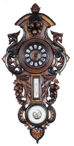 Large French clock, barometer, and thermometer, in a magnificently carved 38 inch case. — Antique Clocks Price Guide
