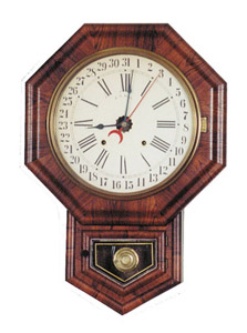 E.N. Welch Mfg. Co. "No. 1 Drop Octagon, Calendar" wall clock, ca 1885. — Antique Clocks Price Guide