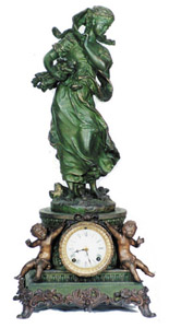 Ansonia Clock Co. statue clock, "Sybil &amp; Winter", a rare combination of base and statue, in the Art Noveau line, ca 1904. — Antique Clocks Price Guide
