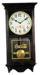 Original Coca Cola clock in a Waterbury Clock Co. "No. 43-22" case, or called "Varsity", by Waterbury sometimes, as stated on the old label on the back. — Antique Clocks Price Guide