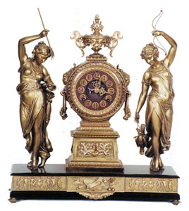 Ansonia Clock Co. figural clock, "Fisher and Hunter", ca 1894. — Antique Clocks Price Guide