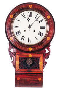 E. Ingraham &amp; Co. Bristol drop trunk wall clock made for export to England. — Antique Clocks Price Guide