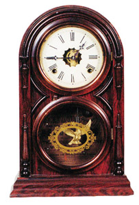 Atkins Clock Co. round top shelf clock, ca 1859. — Antique Clocks Price Guide