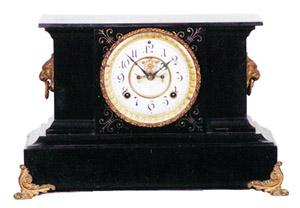 Ansonia Clock Co. enameled iron case black mantel clock, "Chester", ca 1904. — Antique Clocks Price Guide