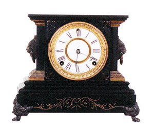 Ansonia Clock Co. enameled iron case black mantel clock, "La Duchesse", ca 1880. — Antique Clocks Price Guide