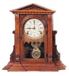 E. Ingraham Co. cabinet clock, "Tontine", ca 1886. — Antique Clocks Price Guide