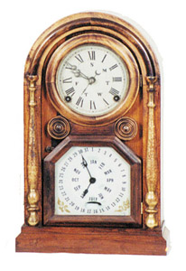 Welch, Spring &amp; Co. "Italian No. 2", miniature double dial using the B. B. Lewis calendar. T — Antique Clocks Price Guide