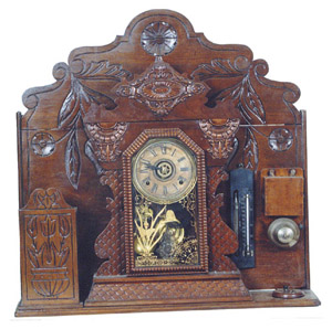 E.N. Welch Clock Co. shelf clock, one of "Assortment B, No. 12", series, or "Fish Scale", clock. — Antique Clocks Price Guide