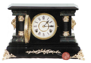 Waterbury Clock Co., black enameled wood cased clock, the "Denmark", or one very close to it, ca 1906. — Antique Clocks Price Guide
