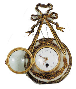 French miniature hanging clock, — Antique Clocks Price Guide