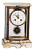 French bow front crystal regulator, onyx top and base, beveled glasses all 4 sides.