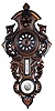 Large French clock, barometer, and thermometer, in a magnificently carved 38 inch case.