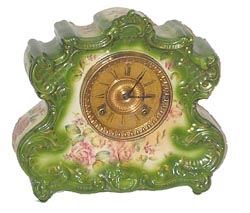 Ansonia Clock Co. Royal Bonn porcelain case, "Dresden Extra", ca 1895-1905. — Antique Clocks Price Guide