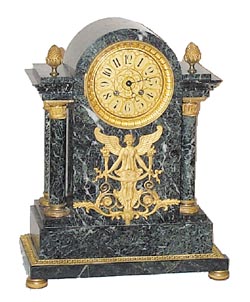 Tiffany, New York, bronze and marble clock; movement is signed, "P. Japy". — Antique Clocks Price Guide