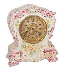 Ansonia Clock Co. Royal Bonn porcelain case, "Tuckahoe", ca1904. — Antique Clocks Price Guide