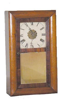 Smith &amp; Goodrich, Bristol, Conn., ca 1847. This is a double fusee shelf clock in a miniature case only 15 inches high. — Antique Clocks Price Guide