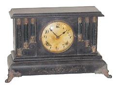 Gilbert Clock Co. Black wood case with unusual look of stepped columns. — Antique Clocks Price Guide