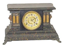 Gilbert Clock Co. marbleized wood case, the "Thrush", ca 1904. — Antique Clocks Price Guide