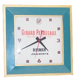 Electric advertising clock for, "Girard Perregaux, Fine Watches Since 1791, Reimer Jewelers". — Antique Clocks Price Guide